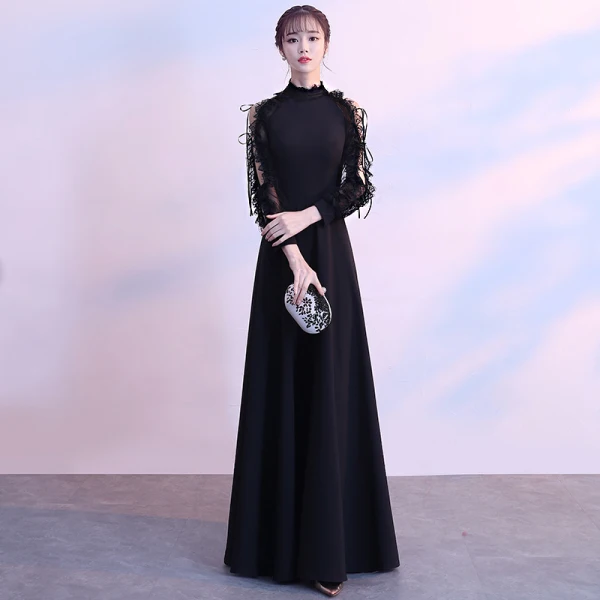 Modern / Fashion Black Floor-Length / Long Evening Dresses 2018 A-Line / Princess High Neck Lace-up Modern / Fashion Black Floor-Length / Long Evening Dresses 2018 A-Line / Princess High Neck Lace-up