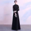 Modern / Fashion Black Floor-Length / Long Evening Dresses  2018 A-Line / Princess High Neck Lace-up Long Sleeve Strappy Charmeuse Formal Dresses