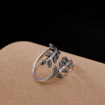 Chic Beautiful Silver Leaf Rhinestone Handmade Ring Sterling Silver Rave Club Rings 2019 Accessories