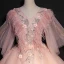 Amazing / Unique Blushing Pink Floor-Length / Long Prom Dresses 2018 V-Neck Tulle Feather Appliques Backless Beading Ball Gown Prom Formal Dresses