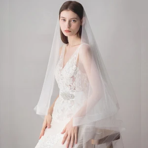 Clásico Elegantes Blanco Boda Cortos Tul Velo De Novia 2019