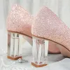 Romantic Lovely Blushing Pink Wedding Shoes 2020 7 cm Beading Sequins Pointed Toe Cocktail Party Evening Party Wedding Womens Shoes
