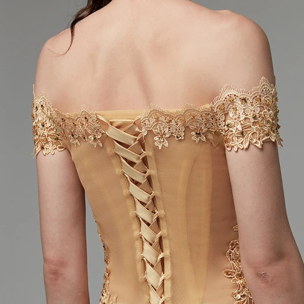 Modern / Fashion Gold Evening Dresses 2020 Trumpet / Mermaid Off-The-Shoulder Floor-Length / Long Embroidered Appliques Backless Beading Sequins Evening Party Formal Dresses
