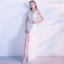 Chic / Beautiful White Evening Dresses  2017 Trumpet / Mermaid V-Neck Charmeuse Backless Pearl Pierced Rhinestone Party Dresses