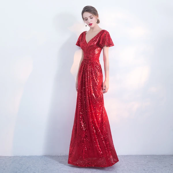 Chic / Belle Scintillantes Champagne Robe De Soirée 2017 Trompette / Sirène V-Cou Rayé Dos Nu Paillettes Soirée Robe De Fete