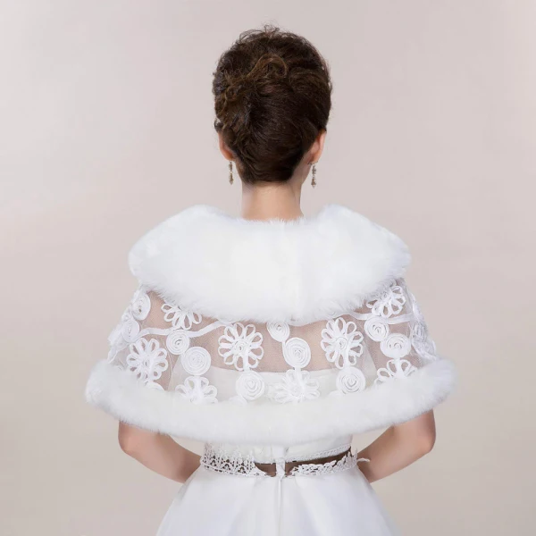Hiver Blanche En Dentelle Fausse Fourrure Mariage Promo Châles 2017