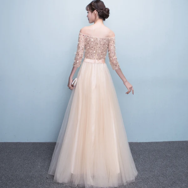 Chic / Beautiful Champagne Evening Dresses A-Line / Princess Tulle Strapless Appliques Backless Beading Crystal Evening Party Formal Dresses