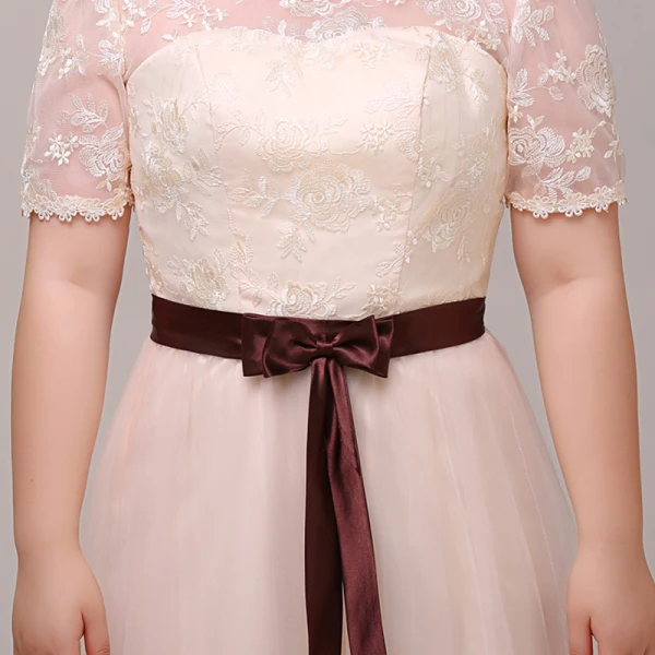 Charming Champagne Plus Size Graduation Dresses 2018 A-Line / Princess Lace-up Tulle U-Neck Appliques Backless Embroidered Homecoming Formal Dresses