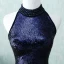 Sparkly Bling Bling Evening Dresses  2018 A-Line / Princess High Neck Zipper Up Navy Blue Court Train Beading Polyester Evening Party Formal Dresses