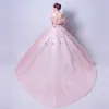 Flower Fairy Blushing Pink Floor-Length / Long Prom Dresses 2018 Spaghetti Straps Tulle Beading Appliques Backless Ball Gown Prom Formal Dresses