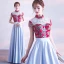 Chinesischer Stil Rot Himmelblau Abendkleider 2017 A Linie Stehkragen Charmeuse Schaltflächen Applikationen Stickerei Abend Festliche Kleider