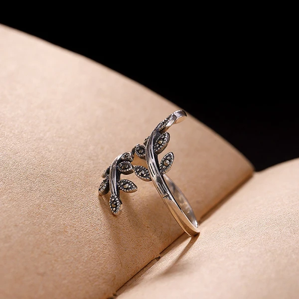 Chic / Belle Argenté Feuille Faux Diamant Fait main Bague Argent sterling Club de carnaval Anneaux 2019 Accessorize