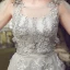 Chic / Beautiful Grey Evening Dresses  2017 Crossed Straps Appliques Backless Embroidered Pearl Pierced Strappy Chiffon Lace U-Neck Cocktail Party Sleeveless Evening Party
