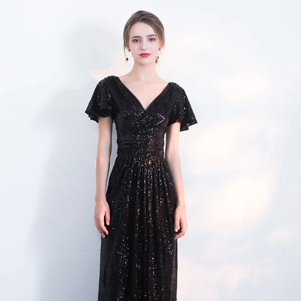 Chic / Belle Scintillantes Champagne Robe De Soirée 2017 Trompette / Sirène V-Cou Rayé Dos Nu Paillettes Soirée Robe De Fete