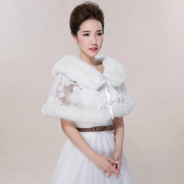 Hiver Blanche En Dentelle Fausse Fourrure Mariage Promo Châles 2017