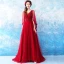 Chic / Beautiful Red Evening Dresses  2018 A-Line / Princess V-Neck Tulle Appliques Backless Beading Evening Party Formal Dresses