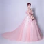 Blumenfee Rosa Lange Ballkleider 2018 Spaghettiträger Tülle Perlenstickerei Applikationen Rückenfreies Ballkleid Ball Festliche Kleider