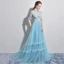 Chic / Belle Bleu Ciel Robe De Bal 2017 Princesse Col Haut Tulle Fait main Appliques Dos Nu Perlage Promo Robe De Ceremonie