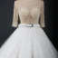 Luxe Witte Chapel Train Huwelijk 2018 Lange Mouwen Tule U-hals Doorzichtige Kralen Doorboord Rhinestone Baljurk Trouwjurken