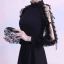 Modern / Fashion Black Floor-Length / Long Evening Dresses  2018 A-Line / Princess High Neck Lace-up Long Sleeve Strappy Charmeuse Formal Dresses
