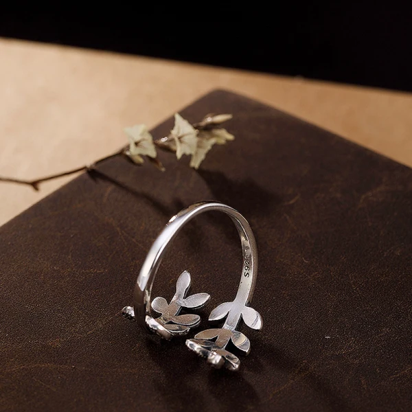Chic / Belle Argenté Feuille Faux Diamant Fait main Bague Argent sterling Club de carnaval Anneaux 2019 Accessorize