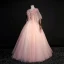 Amazing / Unique Blushing Pink Floor-Length / Long Prom Dresses 2018 V-Neck Tulle Feather Appliques Backless Beading Ball Gown Prom Formal Dresses