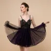 Sexy Modern / Fashion Black Short Cocktail Dresses 2018 A-Line / Princess Tulle Backless Beading Rhinestone Cocktail Party Formal Dresses