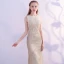 Sparkly Bling Bling Gold Tea-length Evening Dresses  2018 Trumpet / Mermaid U-Neck Tulle Beading Sequins Formal Dresses