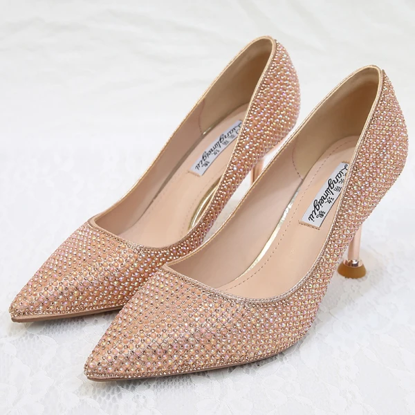Scintillantes Bling Bling Argenté Chaussure De Mariée 2019 8 cm À Bout Pointu Cocktail Soirée Polyester Pailletée Perlage Faux Diamant Chaussures Femmes