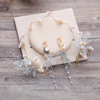 Chic Beautiful Multi Colors Headpieces Earrings 2019 Beading Pearl Tassel Wedding Prom 2 Piece Accessories