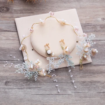 Snygga Fina Multi Färger Hårsmycken Örhängen 2019 Beading Pärla Tassel Bröllop Bal 2 Delat Tillbehör