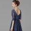 Classic Elegant Mother Of The Bride Dresses 2020 Floor-Length / Long A-Line / Princess U-Neck 1/2 Sleeves Navy Blue Backless Embroidered Wedding Evening Party Wedding Party Dresses