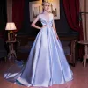 Luxe Bleu Ciel Robe De Bal 2017 V-Cou Dentelle Dos Nu Fait main Mariage Robe De Ceremonie