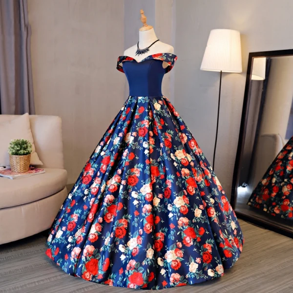 Fine Rød Ballkjoler 2017 Prinsesse Strapless Appliques Ryggløse Printing Aften Formelle Kjoler