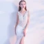 Chic / Beautiful White Evening Dresses  2017 Trumpet / Mermaid V-Neck Charmeuse Backless Pearl Pierced Rhinestone Party Dresses