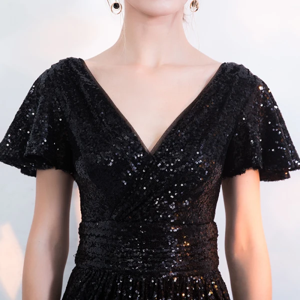 Chic / Belle Scintillantes Champagne Robe De Soirée 2017 Trompette / Sirène V-Cou Rayé Dos Nu Paillettes Soirée Robe De Fete