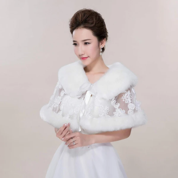 Hiver Blanche En Dentelle Fausse Fourrure Mariage Promo Châles 2017