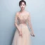 Chic / Beautiful Champagne Evening Dresses  A-Line / Princess Tulle Strapless Appliques Backless Beading Crystal Evening Party Formal Dresses