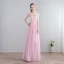 Modest / Simple Candy Pink Floor-Length / Long Evening Dresses  2018 A-Line / Princess Chiffon V-Neck Backless Printing Formal Dresses
