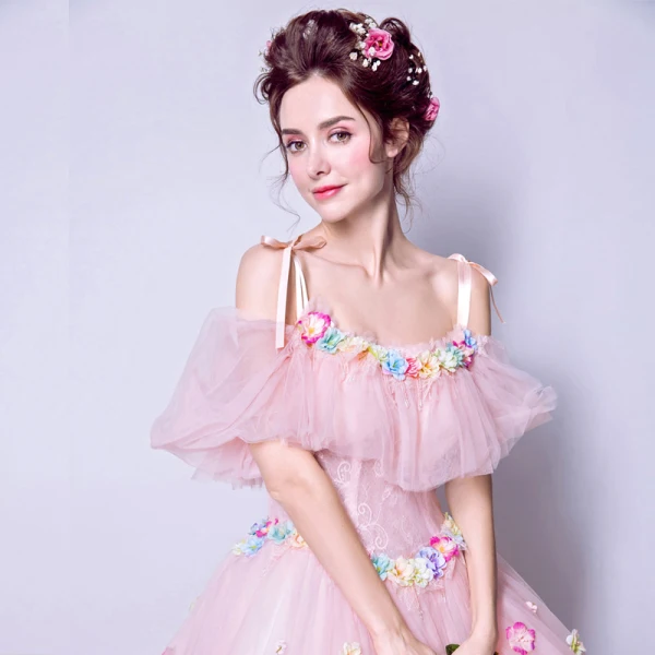 Blumenfee Rosa Lange Ballkleider 2018 Spaghettiträger Tülle Perlenstickerei Applikationen Rückenfreies Ballkleid Ball Festliche Kleider