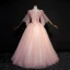 Amazing / Unique Blushing Pink Floor-Length / Long Prom Dresses 2018 V-Neck Tulle Feather Appliques Backless Beading Ball Gown Prom Formal Dresses