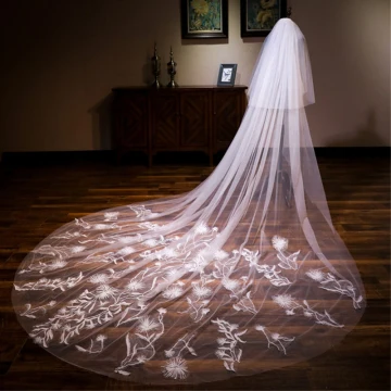 Chic Belle Blanche Cathedral Train Mariage Tulle Appliques Voile De Mariée 2018