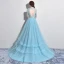 Chic / Belle Bleu Ciel Robe De Bal 2017 Princesse Col Haut Tulle Fait main Appliques Dos Nu Perlage Promo Robe De Ceremonie