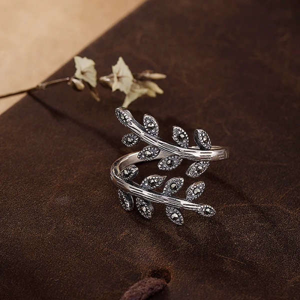 Chic / Belle Argenté Feuille Faux Diamant Fait main Bague Argent sterling Club de carnaval Anneaux 2019 Accessorize
