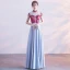 Chinesischer Stil Rot Himmelblau Abendkleider 2017 A Linie Stehkragen Charmeuse Schaltflächen Applikationen Stickerei Abend Festliche Kleider
