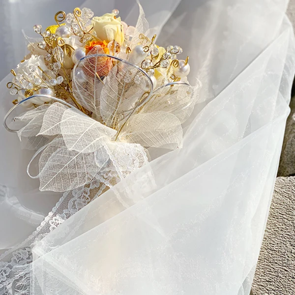 Modern / Fashion Champagne Wedding Flowers 2020 Handmade Beading Crystal Flower Pearl Lace Tulle Metal Bridal Wedding Prom Accessories