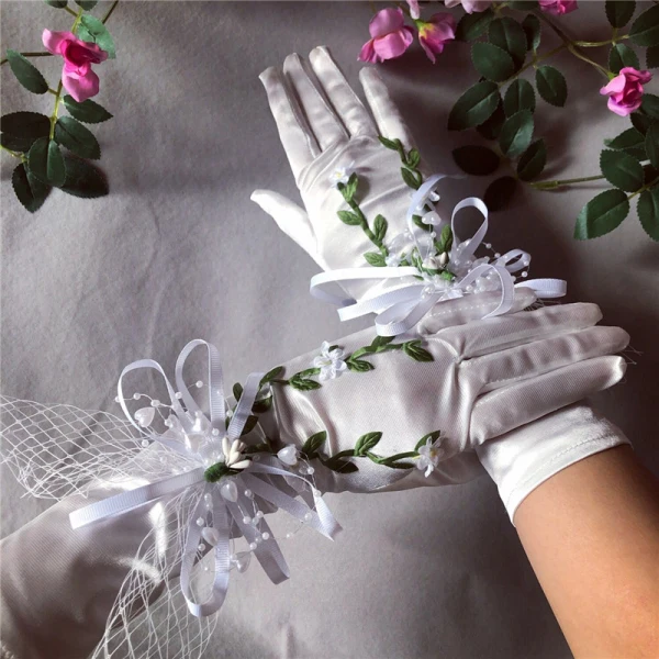 Fée Des Fleurs Blanche Gants Mariage 2020 Feuille Appliques Perle Tulle Promo Mariage Accessorize