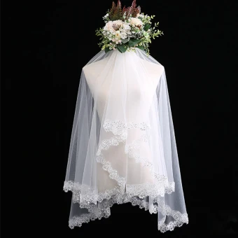Modern Fashion White Wedding Veils Lace Beading Sequins Short Wedding Accessories 2019