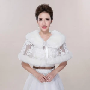 Winter Weiß Mit Spitze Kunstpelz Hochzeit Ball Tücher 2017