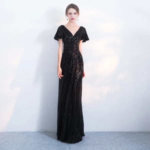 Chic / Belle Scintillantes Champagne Robe De Soirée 2017 Trompette / Sirène V-Cou Rayé Dos Nu Paillettes Soirée Robe De Fete